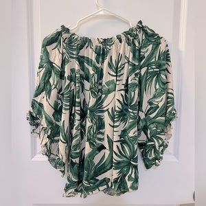H&M Green Leaf Pattern Off Shoulder Top Size 0